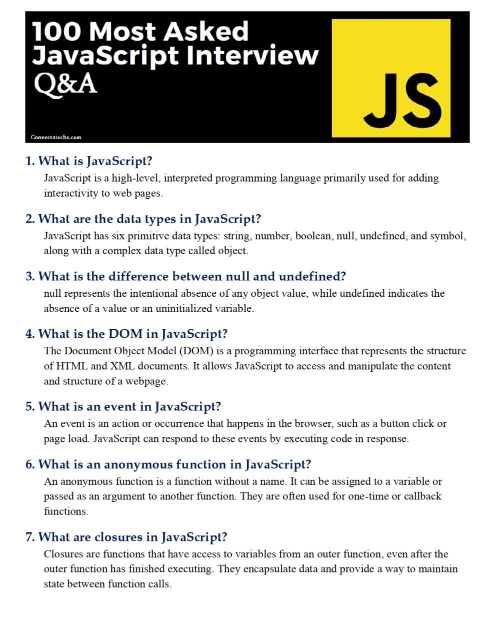 Most Asked JavaScript Interview (100 Q&A) PDF