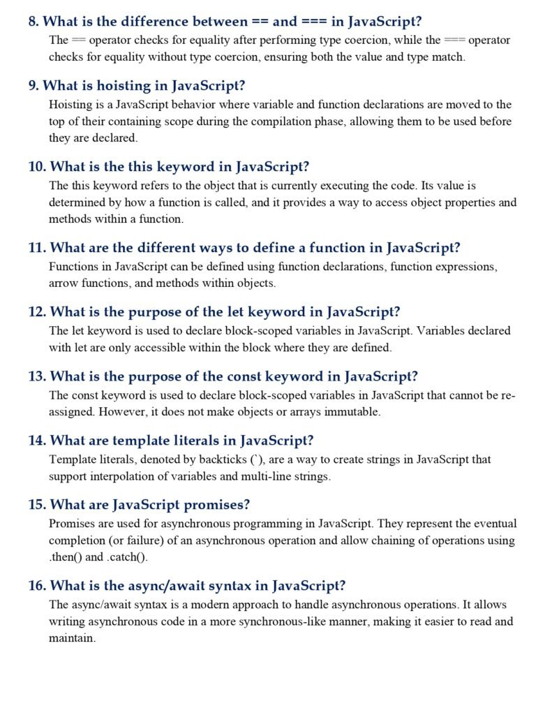 100 Most Asked JavaScript Interview page 0002