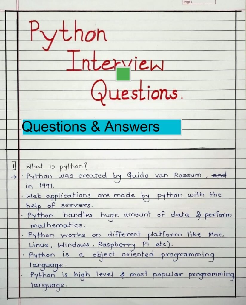 Python Interview Questions Handwritten PDF